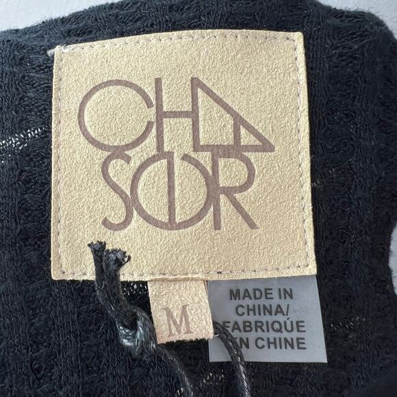 ChaSer True Black Top Henley Neck 3/4 Sleeve Double Cold Shoulder Sz Medium NEW - Picture 10 of 11